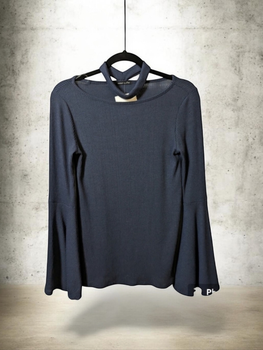 Sweet Claire Choker Sweater with Bell Sleeve Navy Blue Medium NWT